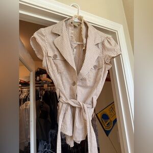 Striped Short Sleeve Belted Jumpsuit